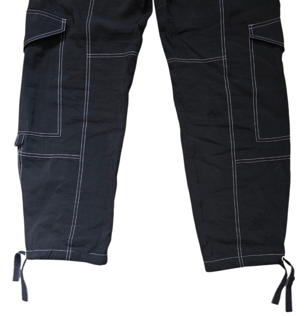 GANNI Wide Leg Cargo Pants Black with White Stitching Size 38 - Picture 8 of 11